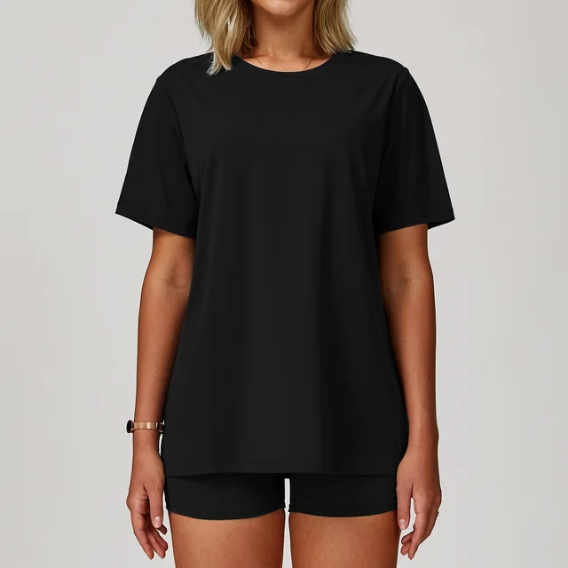 All match Short sleeved Round Neck Loose Casual Quick drying T shirt Advanced Black - Shop at LoveMi