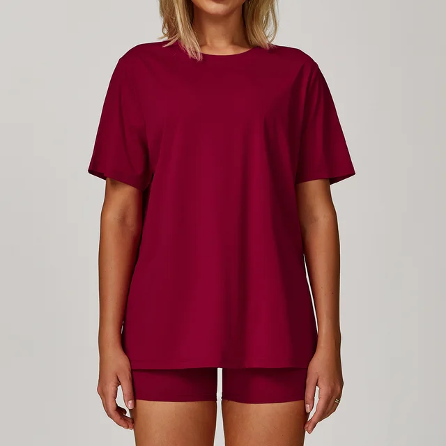 All match Short sleeved Round Neck Loose Casual Quick drying T shirt Raspberry Red - Shop at LoveMi