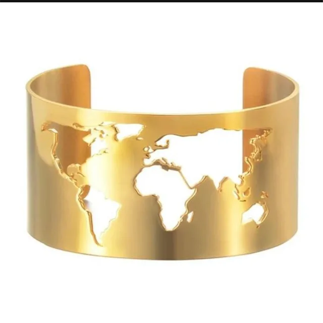Female Creative Cutting Personality Fashion Hollowed out World Map Open ended Bracelet Gold - Shop at LoveMi