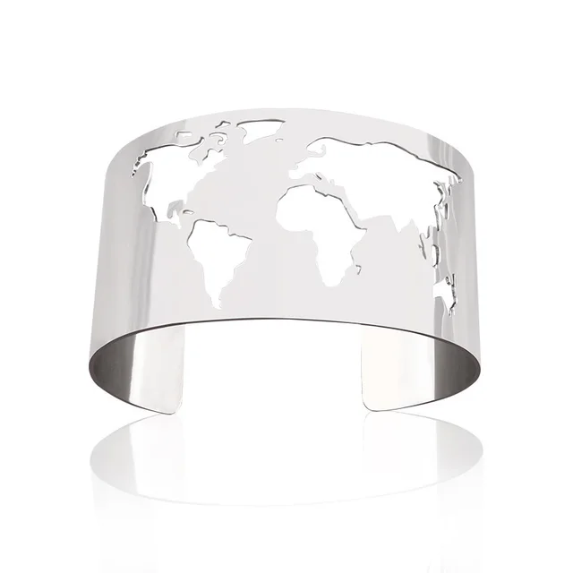 Female Creative Cutting Personality Fashion Hollowed out World Map Open ended Bracelet Silver - Shop at LoveMi
