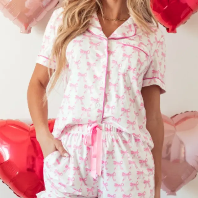 Short Sleeved And Pleated Shorts Pajama Set Pink - Shop at LoveMi