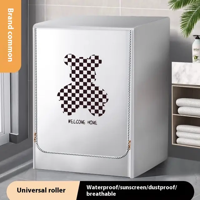 Roller Washing Machine Cover Waterproof Sunscreen Cover Dust Cover UV Protection Plaid Bear - Shop at LoveMi