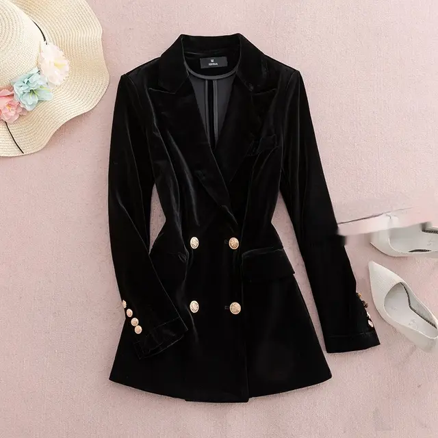 Velvet Outer Coat Plus Size Slim Fit Two piece Suit Black - Shop at LoveMi