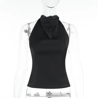 Street Style Sexy Hot Girl All match Satin Backless Top For Women Black - Shop at LoveMi