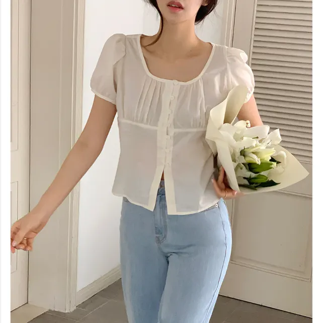French Gentle Beige Apricot Small Shirt Top Women Beige Apricot - Shop at LoveMi