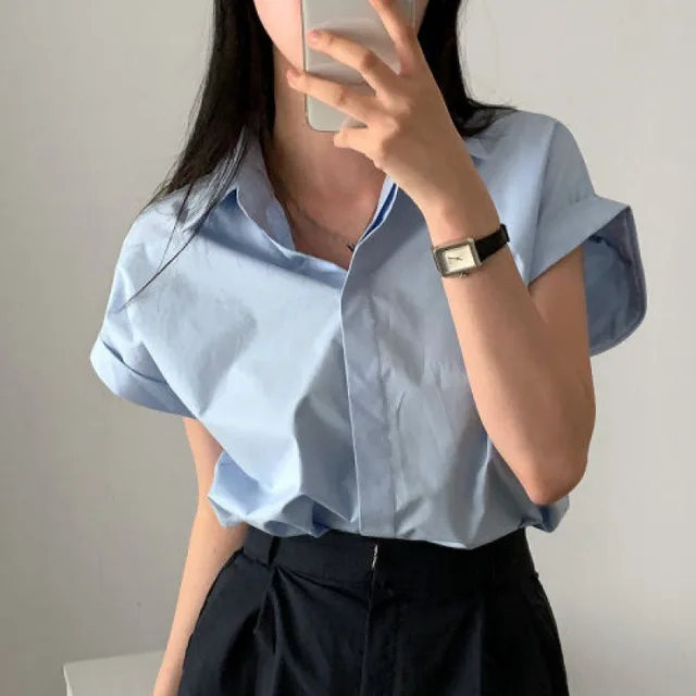 Fashion Design Classic All match Sleeve Design Shirt Top Blue - Shop at LoveMi