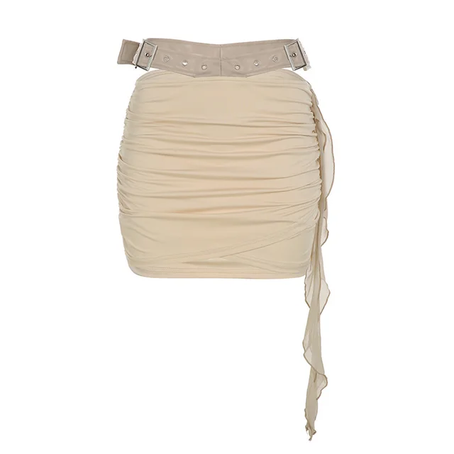 Lace up Tube Top Top Leather Hollow Out Wrist Hanging Package Hip Skirt Suit Skin Color Skirt - Shop at LoveMi