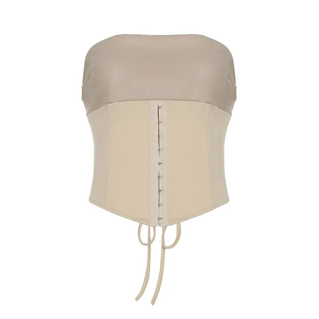 Lace up Tube Top Top Leather Hollow Out Wrist Hanging Package Hip Skirt Suit Skin Color Tube Top - Shop at LoveMi