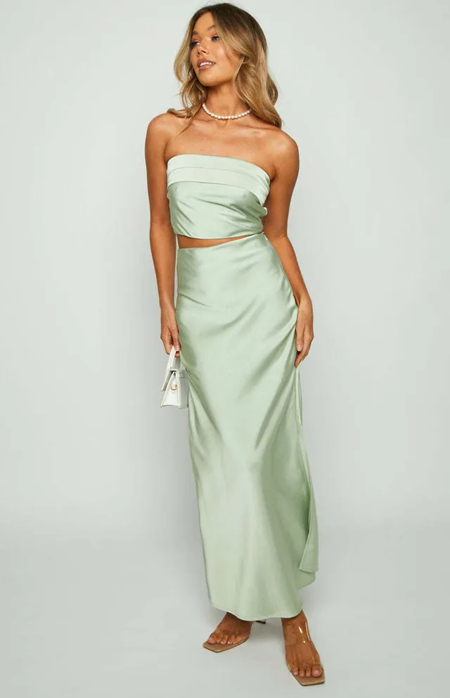 Women's Sexy Print Chest wrapped Floral Slit Skirt Green - Shop at LoveMi