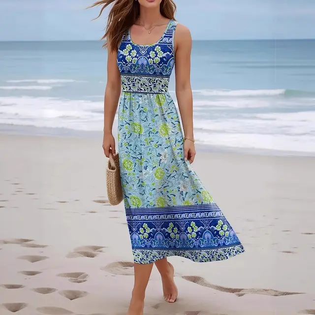 Seaside Beach Sleeveless Long Jumper Dress Women's Clothing Sky Blue - Shop at LoveMi