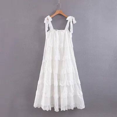 New Fringe Margin Fairy Expansion Skirt Long Dress White - Shop at LoveMi