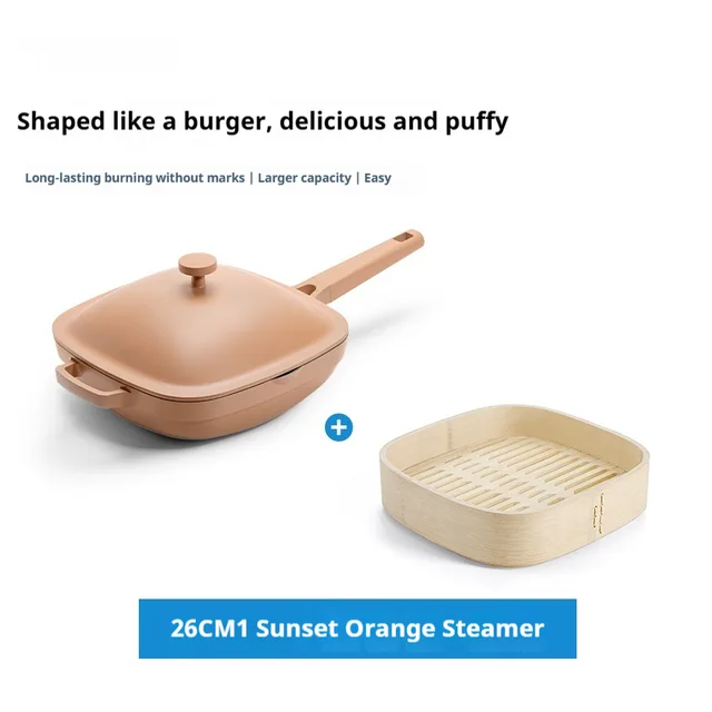 Household Cooking Flat Bottom Ceramic Pot Sunset Orange Wok 26Cm Steamer - Shop at LoveMi