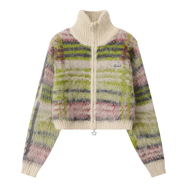 Retro Contrast Color Atmosphere Sweater Women's Loose Short Apricot - Shop at LoveMi