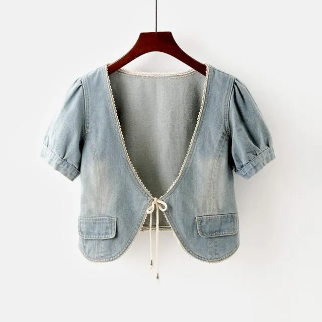 Denim Coat Short All matching Slim Fit Slimming Short Sleeve Shawl Light Blue - Shop at LoveMi