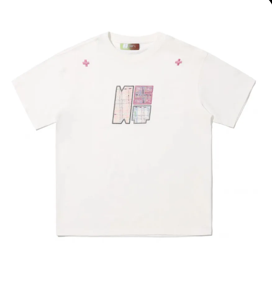 Paste Cloth Embroidery Retro Loose Casual All match Short sleeved T shirt White - Shop at LoveMi