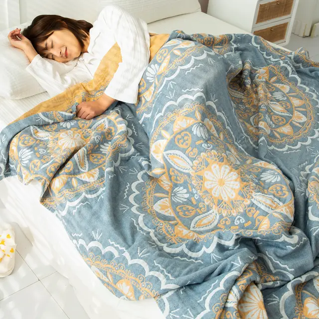 Cotton Four layer Gauze Towel Blanket Air Conditioning Blanket Thin Duvet Disc Turnbuckle - Shop at LoveMi