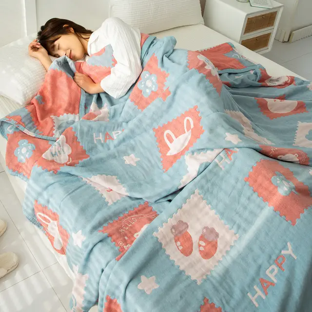 Cotton Four layer Gauze Towel Blanket Air Conditioning Blanket Thin Duvet Frame Bear - Shop at LoveMi