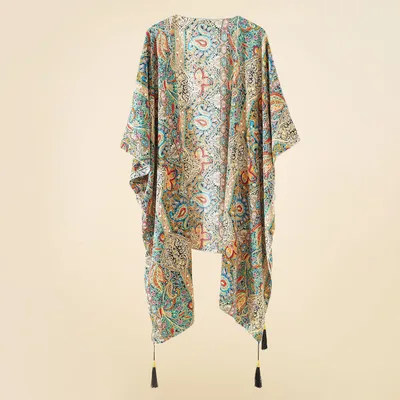 Retro Paisley Mid length Cardigan Women's Bikini Jacket Beach Cover up Black - Shop at LoveMi