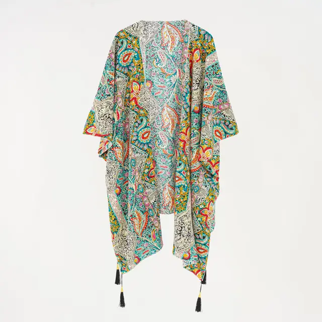 Retro Paisley Mid length Cardigan Women's Bikini Jacket Beach Cover up Yellow Green - Shop at LoveMi