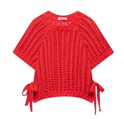 Women's Side Thick Needle Sweater With Trim Red - Shop at LoveMi