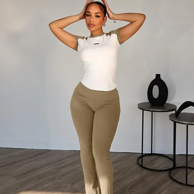 New Women's Clothing Spring And Summer Color Matching Yoga Two piece Set Camel - Shop at LoveMi