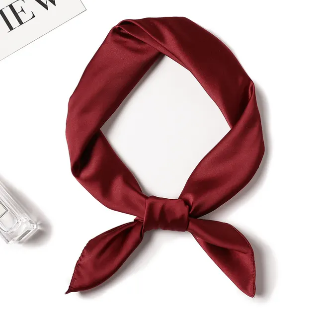 Simple Solid Color Silk like Hair tied Scarf Fp12 Wine Red - Shop at LoveMi