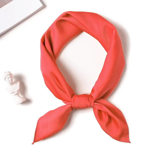 Simple Solid Color Silk like Hair tied Scarf Fp14 Watermelon Red - Shop at LoveMi