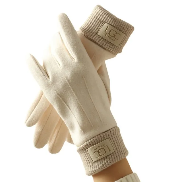 Cashmere like Women's Winter Warm Gloves Fleece lined Thickened Outdoor Riding Touch Screen Beige - Shop at LoveMi