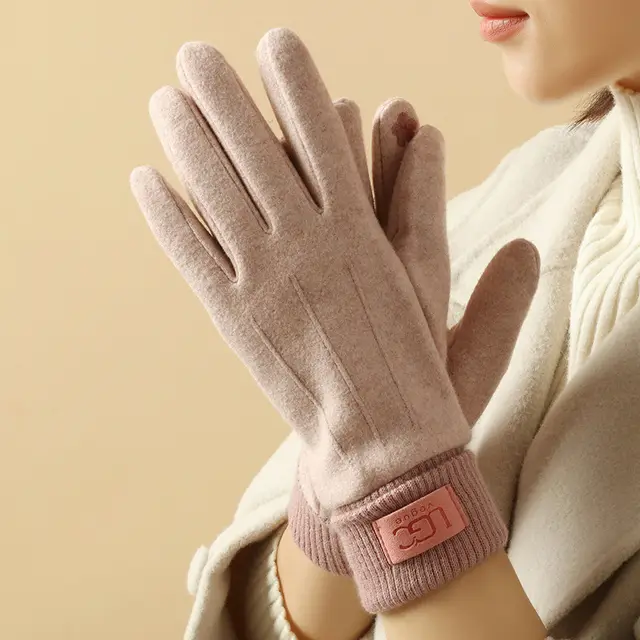Cashmere like Women's Winter Warm Gloves Fleece lined Thickened Outdoor Riding Touch Screen Pink - Shop at LoveMi