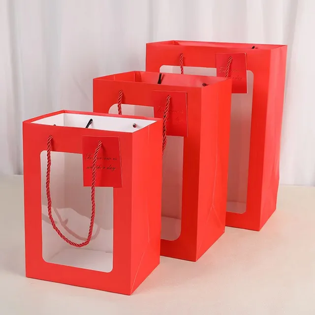 Transparent Hand Flowers Gift Bag Red - Shop at LoveMi