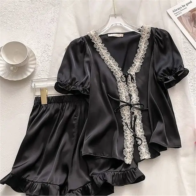 Women's Thin Ice Silk Silk Homewear Black 9967 - Shop at LoveMi