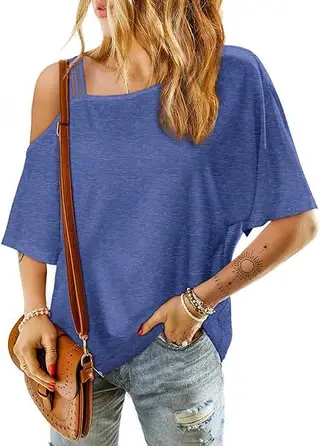 Women's Loose Short Sleeved T-shirt - Blue
