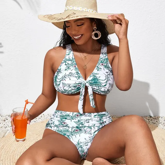Long Sleeve Split Bikini Two piece Set Plus Size Swimsuit - Shop at LoveMi