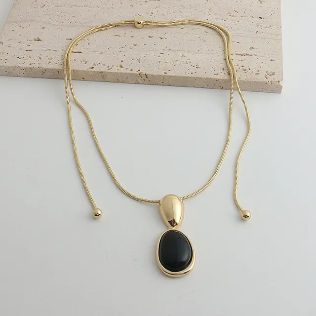 New Accessories Irregular Stitching Black Onyx Necklace Women Gold Necklace - Shop at LoveMi