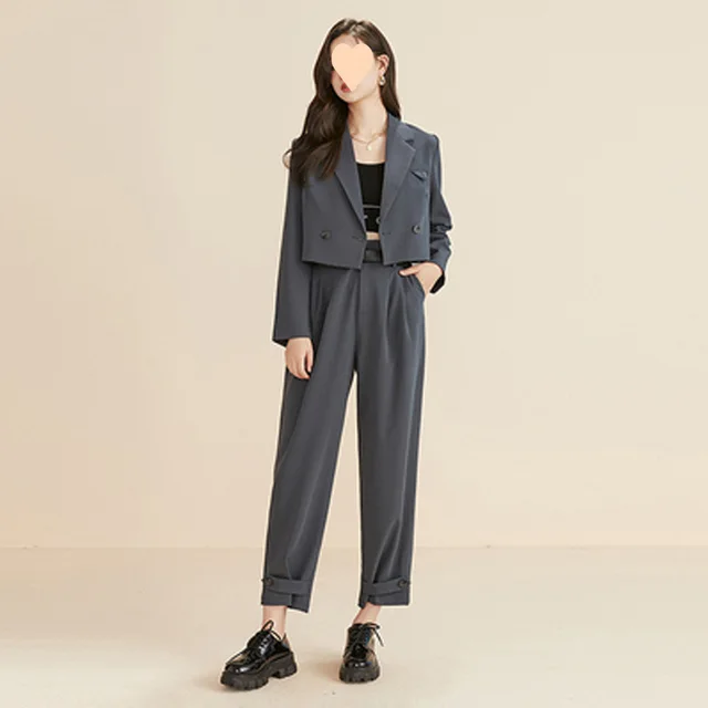 Small Suit Collar Set For Women Dark Gray - Shop at LoveMi