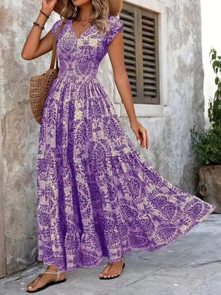 V neck Long Sleeve Big Hem Dress Dark Violet - Shop at LoveMi