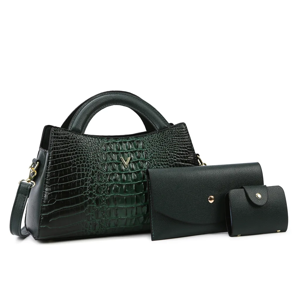 Women's Crossbody Leather Crocodile Pattern Shoulder Handbag Green - Shop at LoveMi