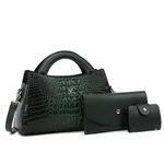 Women's Crossbody Leather Crocodile Pattern Shoulder Handbag - Green
