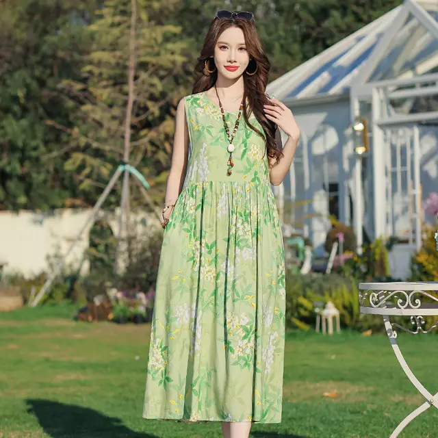 Sleeveless Vacation Cotton Silk Dress No 2 Color - Shop at LoveMi