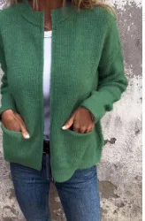 Women's Casual Solid Color Pocket Cardigan Coat Green - Shop at LoveMi
