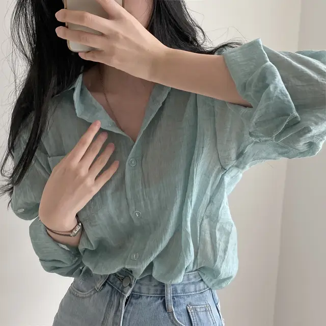 Women's Long sleeved Sun proof Lightweight Blouse Green - Shop at LoveMi