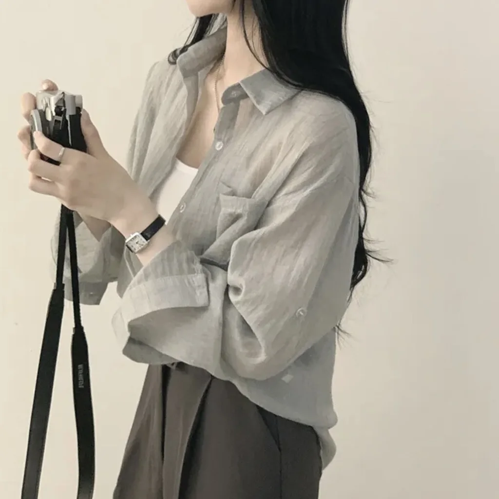 Women's Long-sleeved Sun-proof Light Shirt - Grey