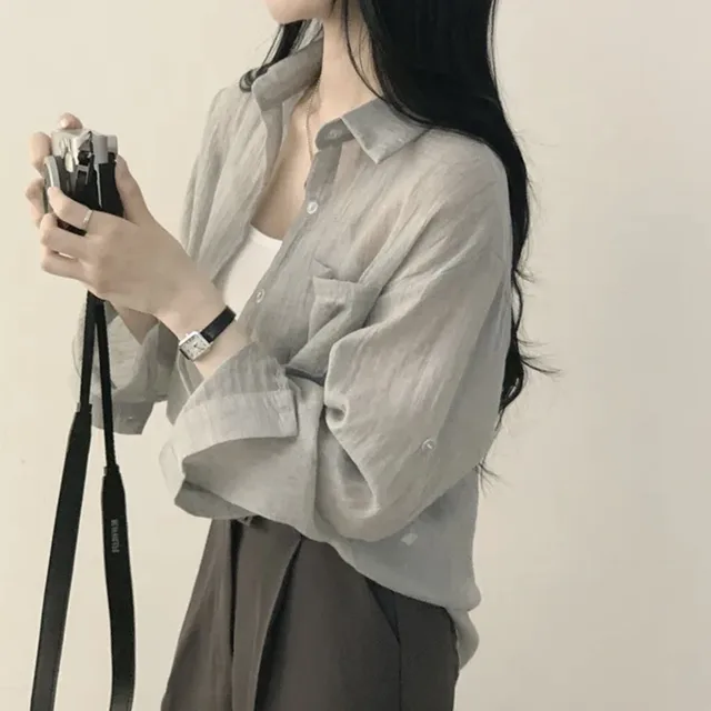 Women's Long sleeved Sun proof Light Shirt Gray - Shop at LoveMi