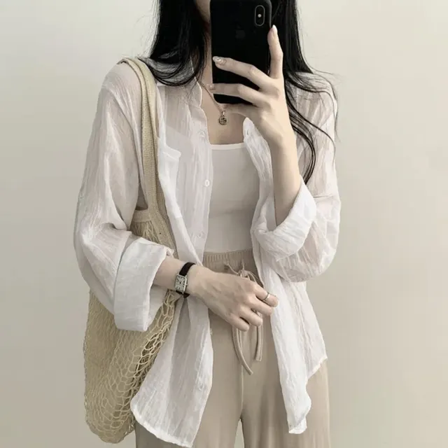 Women's Long sleeved Sun proof Light Shirt White - Shop at LoveMi