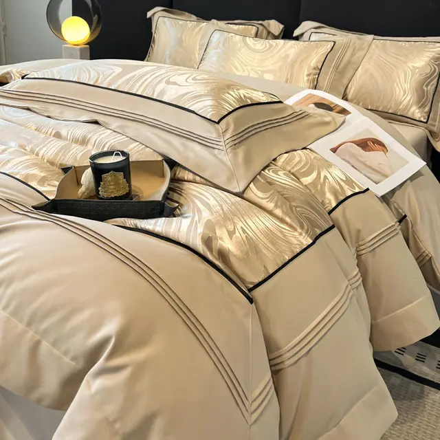 Light Luxury High grade Yarn dyed Four piece Jacquard Beddings Champagne - Shop at LoveMi