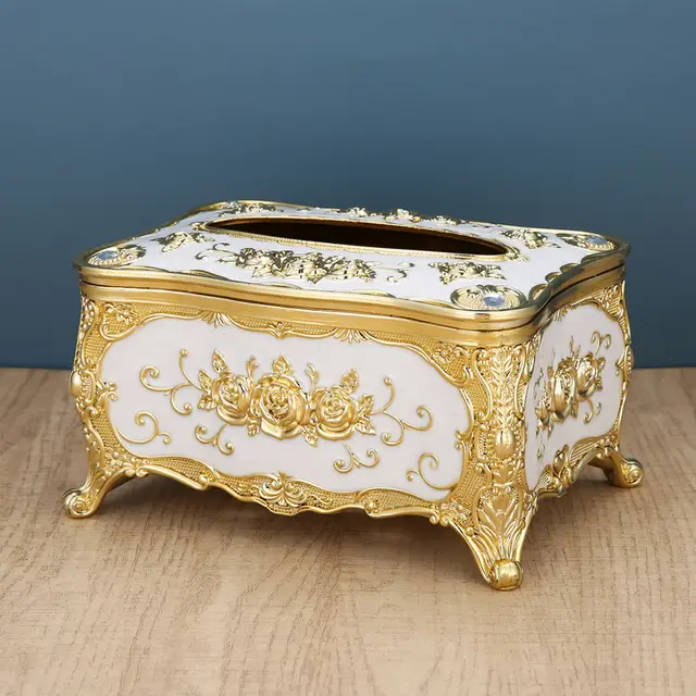 Light Luxury Tissue Retro Cute KTV Hotel Napkin Paper Box Golden White - Shop at LoveMi
