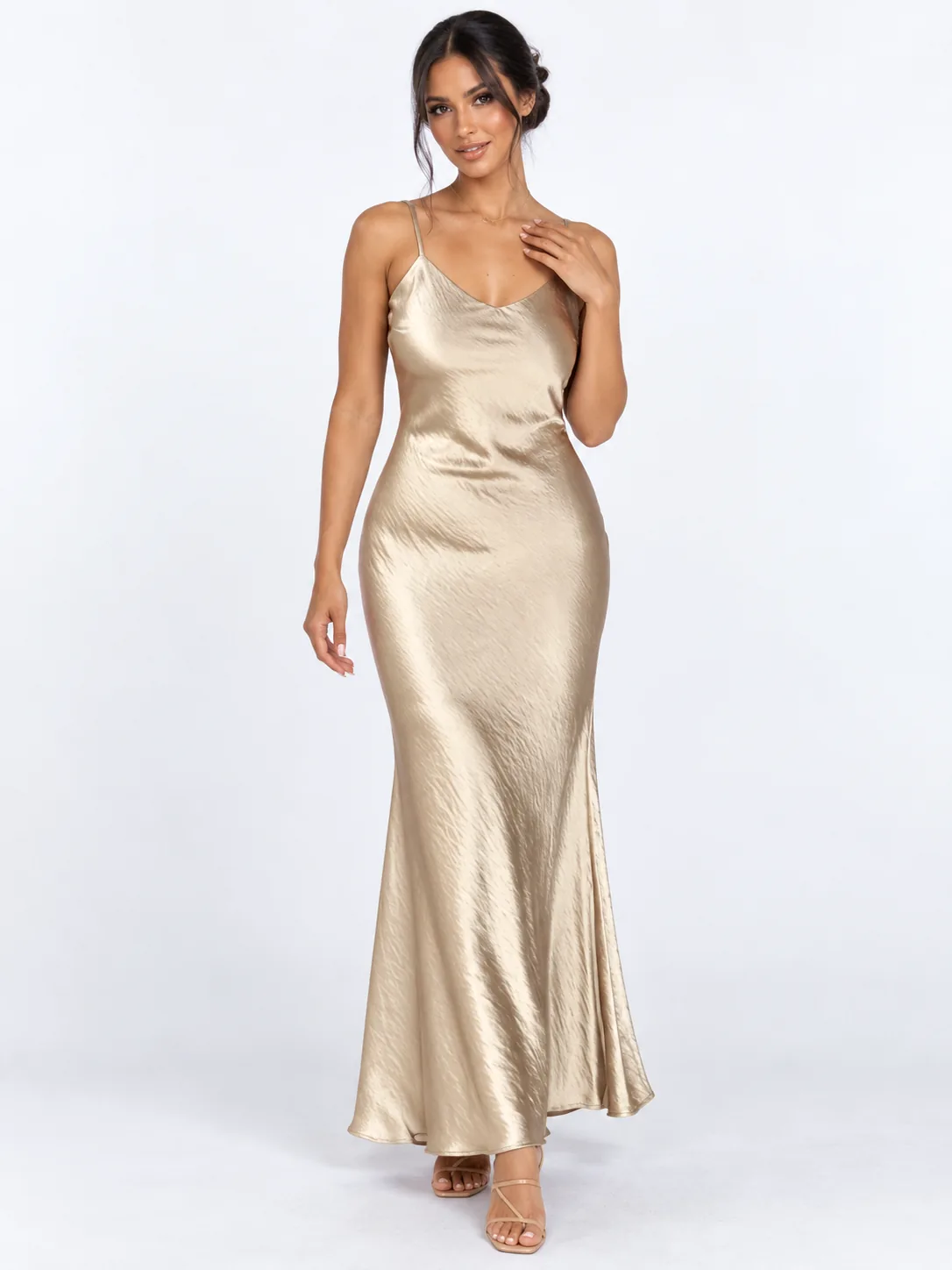 Waist Up Camisole Dress Plus Size Dress - Champagne Gold - View 1