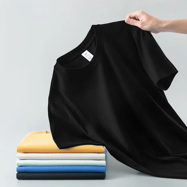 Summer Solid Color Coat Round Neck Bottoming Shirt Half sleeve Pure Cotton T shirt Men And Women Short Sleeve Black - Shop at LoveMi