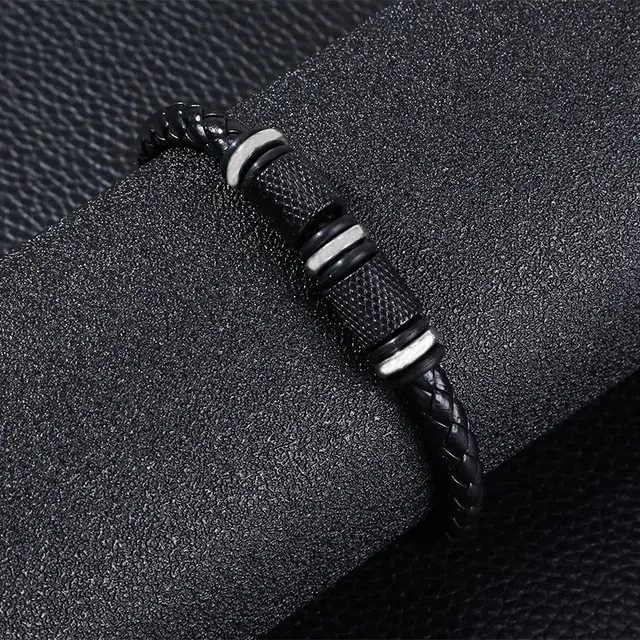 Fashion Leather Woven Magnetic Buckle Bracelet Silver Style - Shop at LoveMi