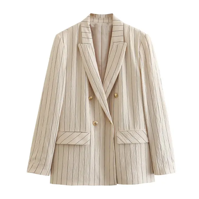 Spring NEW Long Sleeve Double Breasted Suit Jacket High Waist Casual Pants Striped Suit Suit Top - Shop at LoveMi